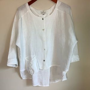 BELLE FRANCE LINEN TOP, BUTTON FRONT SIZE S